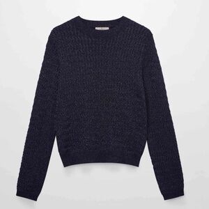 TEXTURED LUREX CREW SWEATER-NAVY